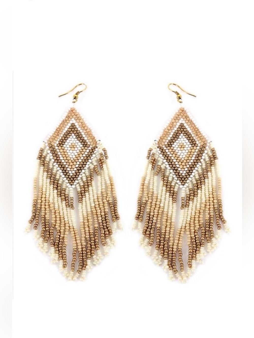 CLOSET CLEAR OUT! Neutral Tri-Tone Diamond Fringe Beaded Earrings